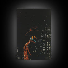 Load image into Gallery viewer, Cowboy in the City Night Print - Framed Canvas Wall Art, Urban Western Decor, City Cowboy Artwork for Living Room, Modern Western Art

