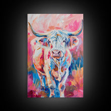 Load image into Gallery viewer, Colorful Highland Cow Art - Rustic Farmhouse Wall Decor, Vibrant Animal Painting, Living Room Art, Highland Cow Canvas Print
