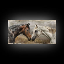 Cargar imagen en el visor de la galería, Black and White Horses, Framed Canvas Print for Elegant Living Room Decor, Equine Art for Home and Bedroom Decoration
