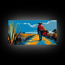 Load image into Gallery viewer, Cowboy Walking Down Desert Road, Perfect Minimalist Art, Framed Canvas Print, Boho Living Room Decor, Western Home Decoration
