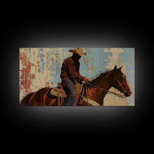 Load image into Gallery viewer, Cowboy Riding Horse in Abstract Style, Perfect Bedroom Art, Framed Canvas Print, Rustic Living Room Decor, Modern Home Decoration
