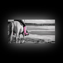 Carregar imagem no visualizador da galeria, Beach Horseback Rider with Pink Boots, Delightful Framed Canvas Print, Ideal for Living Room or Bedroom Wall Art
