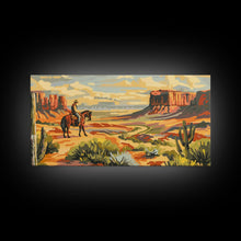 Load image into Gallery viewer, Cowboy Overlooking Desert Canyon, Framed Canvas Print for Rustic Living Room Decor, Western Wall Art, Home and Bedroom Decoration
