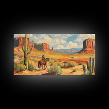 Load image into Gallery viewer, Cowboy in Desert Valley, Framed Canvas Print for Rustic Living Room Decor, Western Art for Home and Bedroom Decoration
