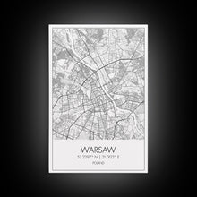Load image into Gallery viewer, Warsaw Street Map, Poland Map, Europe City Map Print, Minimalist Art, Wall Art, Canvas Print, Living Room Wall Art, Friends Gift, Travel Art
