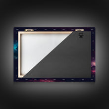 Cargar imagen en el visor de la galería, Cosmic Roar, lion roaring at the stars, synthwave galaxy and lion art, framed canvas print, unique framed wall art
