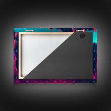Load image into Gallery viewer, Cheetah on the hunt, vaporwave art, sunset hunter, framed canvas print, framed wall art
