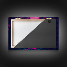 Load image into Gallery viewer, Cute pandas, jungle, framed canvas print, framed wall art, synthwave animal art
