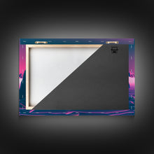 Load image into Gallery viewer, Penguins on the nice, cute animal prints, framed canvas print, synthwave / vaporwave art
