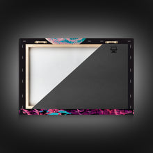Load image into Gallery viewer, Howl at the moon, wolf art, framed canvas print, synthwave / vaporwave art
