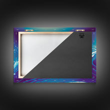 Load image into Gallery viewer, Dolphin riding a wave, cute animal prints, vaporwave animal art, framed canvas print
