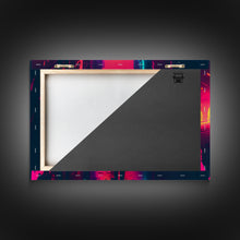 Load image into Gallery viewer, Cyberpunk bounty hunter art, vaporwave synthwave dystopian cityscape, framed canvas print
