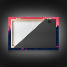 Load image into Gallery viewer, Pink Flamingos, Vaporwave aesthetic style art, framed canvas print, framed wall art
