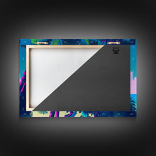 Load image into Gallery viewer, Tropical birds of paradise, synthwave, vaporwave wall art, framed canvas print
