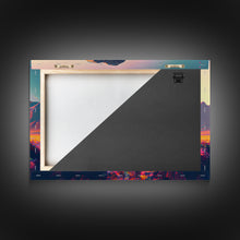 Load image into Gallery viewer, Elephants of Africa, Vibrant and colorful landscape, vaporwave, framed canvas print
