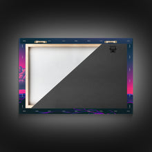 Load image into Gallery viewer, Humpback whale breaching a rainbow, vaporwave art, synthwave animal print, framed canvas print
