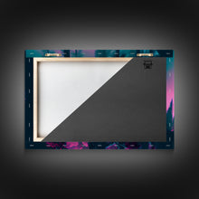 Load image into Gallery viewer, White owl in synthwave forest, vaporwave style animal print art, framed canvas print
