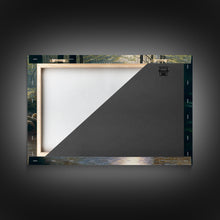 Cargar imagen en el visor de la galería, Colorful Watercolor Art, Framed Canvas Print, unique wall art, framed wall art, Landscape watercolor, Beams of Sunlight piercing the canopy
