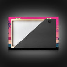 Cargar imagen en el visor de la galería, Classic sport car Wall Art, Framed Canvas Print, Guest room art, Beautiful sunset, Synthwave Style, Pink Colors, Pop Art Style, Tropical art
