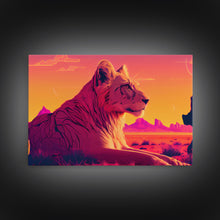 Cargar imagen en el visor de la galería, Cool lioness art, boss lady art, framed canvas print, pastel art of Africa
