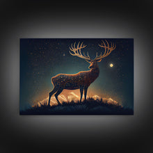 Load image into Gallery viewer, Deer made of stars, reflection stag, framed canvas print, unique wall art
