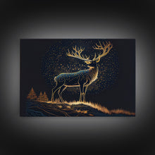 Load image into Gallery viewer, Deer made of stars, reflection stag, framed canvas print, unique wall art, starry night stag
