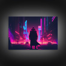 Load image into Gallery viewer, Cyberpunk City, Neon synthwave dystopian art, framed canvas print
