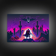 Load image into Gallery viewer, Barbarian vs Vampires, pixel art, DND RPG concept art, vaporwave aesthetic gamer room art, framed canvas print

