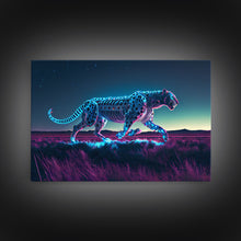 Load image into Gallery viewer, Robot Cheetah, Synthwave cyberpunk art, robot cheetah, framed canvas art, canvas print
