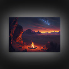 Load image into Gallery viewer, Watercolor of a prehistoric campfire, primitive art, framed canvas print
