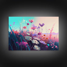 Carregar imagem no visualizador da galeria, Black panther on the hunt in the jungle, glowing blue eyes, synth wave aesthetic art, framed canvas print
