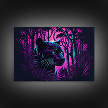 Load image into Gallery viewer, Vaporwave art,  framed canvas print, Jungle Panther synthwave portrait
