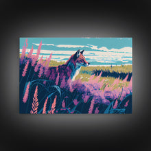 Cargar imagen en el visor de la galería, Cute fox in a field, watercolor art, framed canvas print, colorful animal art

