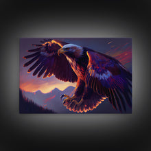Carregar imagem no visualizador da galeria, Bald Eagle on the hunt, birds of prey animal prints, framed canvas print, American Bald Eagle Art
