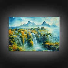 Load image into Gallery viewer, Water color painting of beautiful waterfalls, framed canvas print
