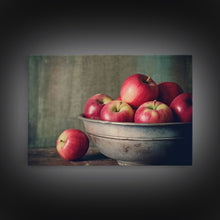 Cargar imagen en el visor de la galería, Farmhouse Kitchen Art, Framed Canvas Print, Still Life of Apples In A Rustic Bowl, Photography Print, Kitchen Decor, Rustic Country Kitchen
