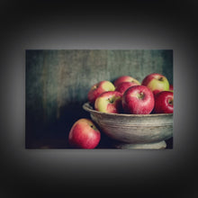 Cargar imagen en el visor de la galería, Farmhouse Kitchen Art, Framed Canvas Print, Still Life of Apples In A Rustic Bowl, Photography Print, Kitchen Decor, Rustic Country Kitchen
