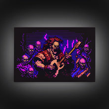Load image into Gallery viewer, Human bard pixel art, vaporwave RPG concept art, framed canvas print, synthwave tabletop art
