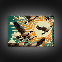 Cargar imagen en el visor de la galería, Flock of Geese, art deco style, midcentury style art, framed canvas print

