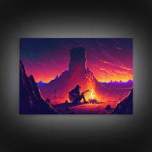 Carregar imagem no visualizador da galeria, Campfire Songs, Retrowave style art, framed canvas print, synthwave art
