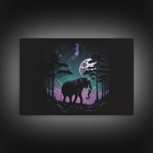 Load image into Gallery viewer, Synthwave Elephant Art | Framed Canvas Print | Framed Wall Art | Animal Prints | Wildlife Art | Elephant Walks Under A Full Moon
