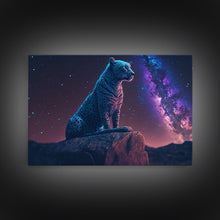 Load image into Gallery viewer, Synthwave Animal Prints, Cheetah and a starry night sky, framed canvas print, cute animal art
