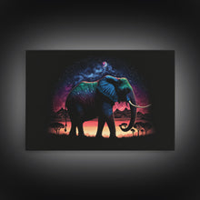 Load image into Gallery viewer, Elephant Art | Framed Canvas Print | Framed Wall Art | Animal Prints | Wildlife Art | Elephant Walks Under A Full Moon | Kid&#39;s Room Decor
