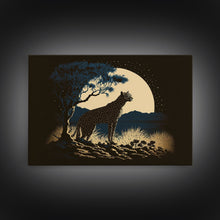 Load image into Gallery viewer, Cheetah Made of Stars Print, Synthwave Animal Prints, Cheetah and a starry night sky, framed canvas print, cute animal art

