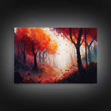 Load image into Gallery viewer, Autumn in the forest, orange and red leaves, framed canvas print, watercolor painting print on canvas, colorful wall art
