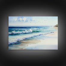 Load image into Gallery viewer, framed ocean art, beach wall art, framed wall art, living room wall decor, abstract landscape art, framed canvas print
