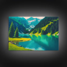 Carregar imagem no visualizador da galeria, Calm and Serene Landscape Painting, Framed Canvas Print National Park Canvas Art, Framed wall decor, living room wall art, Pine Tree Lake
