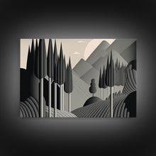 Carregar imagem no visualizador da galeria, Art Deco Style Greyscale Landscape, Monochromatic Drab and Dreary art, framed canvas print, large format art
