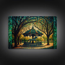 Load image into Gallery viewer, Framed Canvas Print, Painting of a Vintage carousel, Stained Glass Style Wall Art
