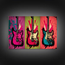 Load image into Gallery viewer, Electric Guitar Pop Art, Instrument Drawings, Framed Canvas Print, Pop Art, Graffiti Splatter Art, Large Living Room Wall Decorr
